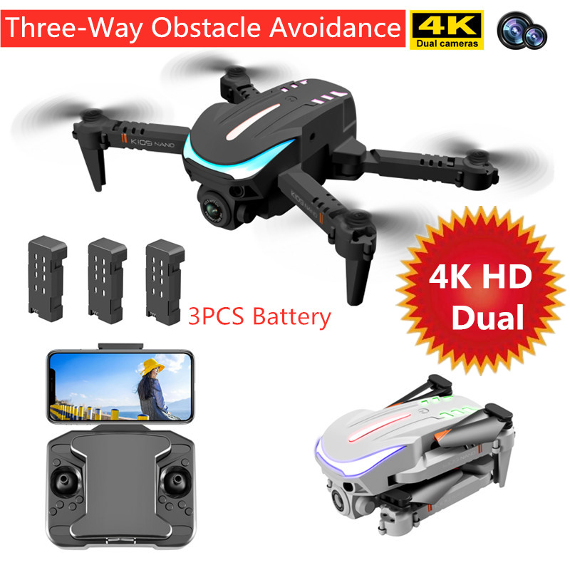 Drone Smart Rc Foldable - การหลีกเลี่ยงอุปสรรคสามทาง Quadcopter แบบพับได้ 4K HD กล้องคู่ไฟสีสันสมาร์ทติดตาม